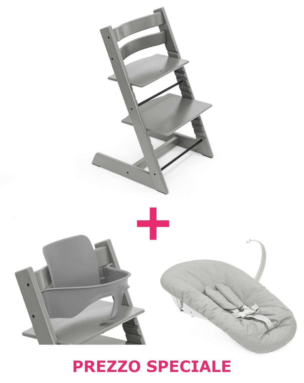 Tripp trapp storm grey + newborn set + babyset v2 storm grey a un prezzo speciale - personalizzabile - stokke®