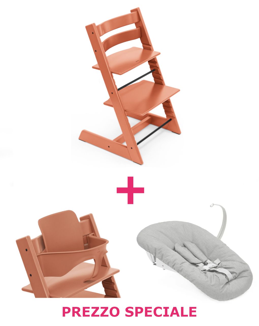 Tripp trapp terracotta + newborn set + babyset v2 terracotta a un prezzo speciale - personalizzabile - stokke®