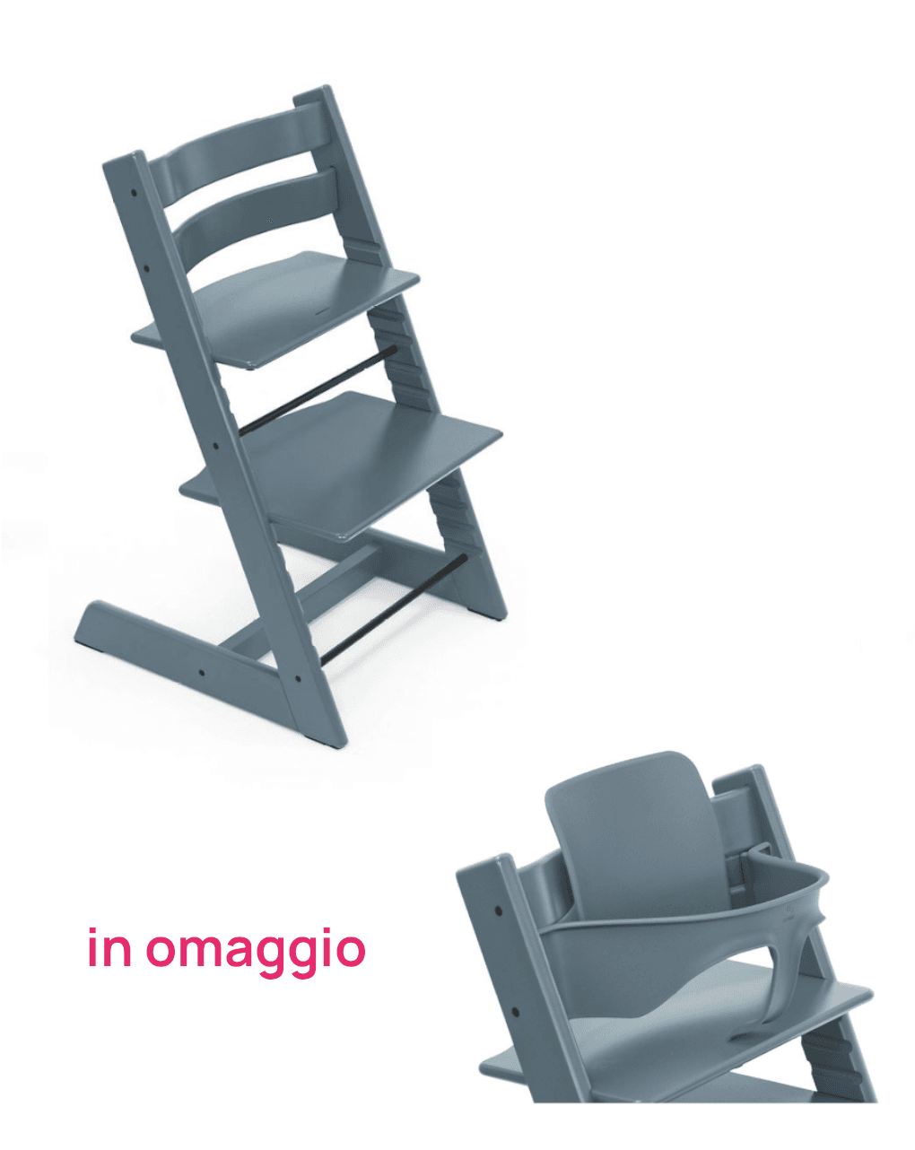 Tripp trapp fjord blue + baby set fjord blue v2 in omaggio - personalizzabile - stokke®