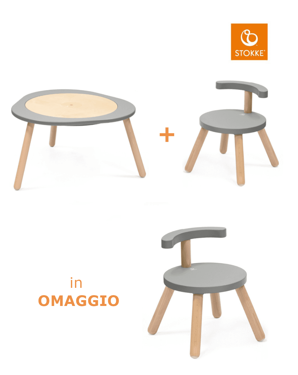 Tavolo da gioco mutable™ bundle essential grey + chair v2 grey in omaggio - stokke®