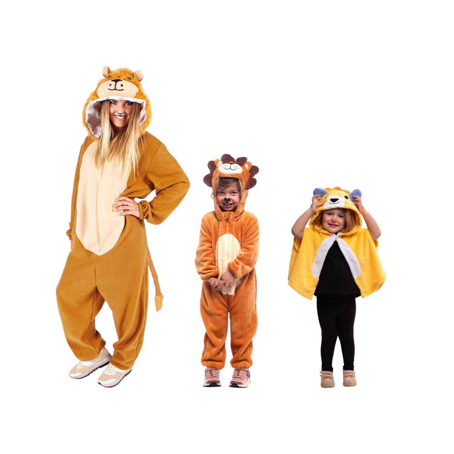 Costume famiglia: leone adulto + costume bambino + mantellina leoncino