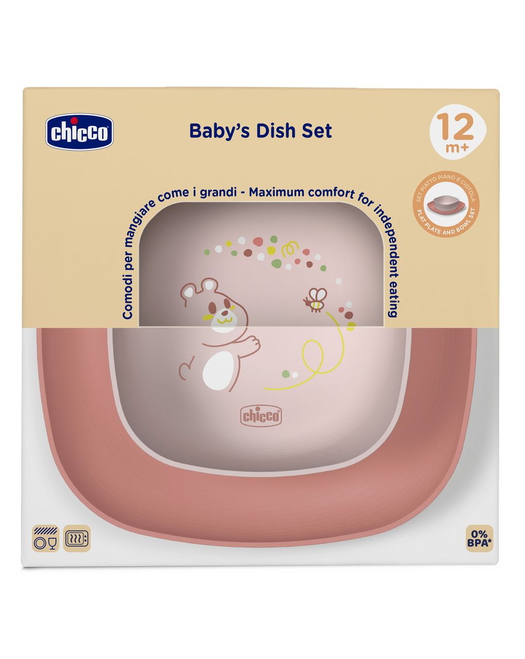 Set piatto piano e ciotola 12m+ rosa - chicco