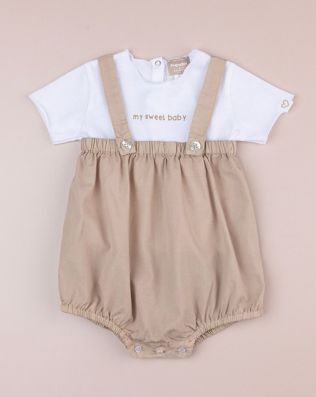 Completo premium bimba t-shirt e salopette beige