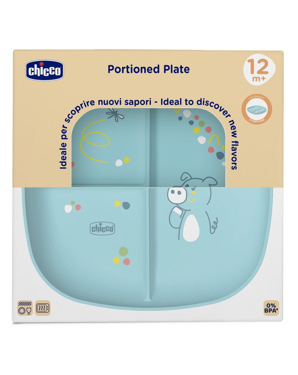 Piatto porzionato 18m+ azzurro - chicco