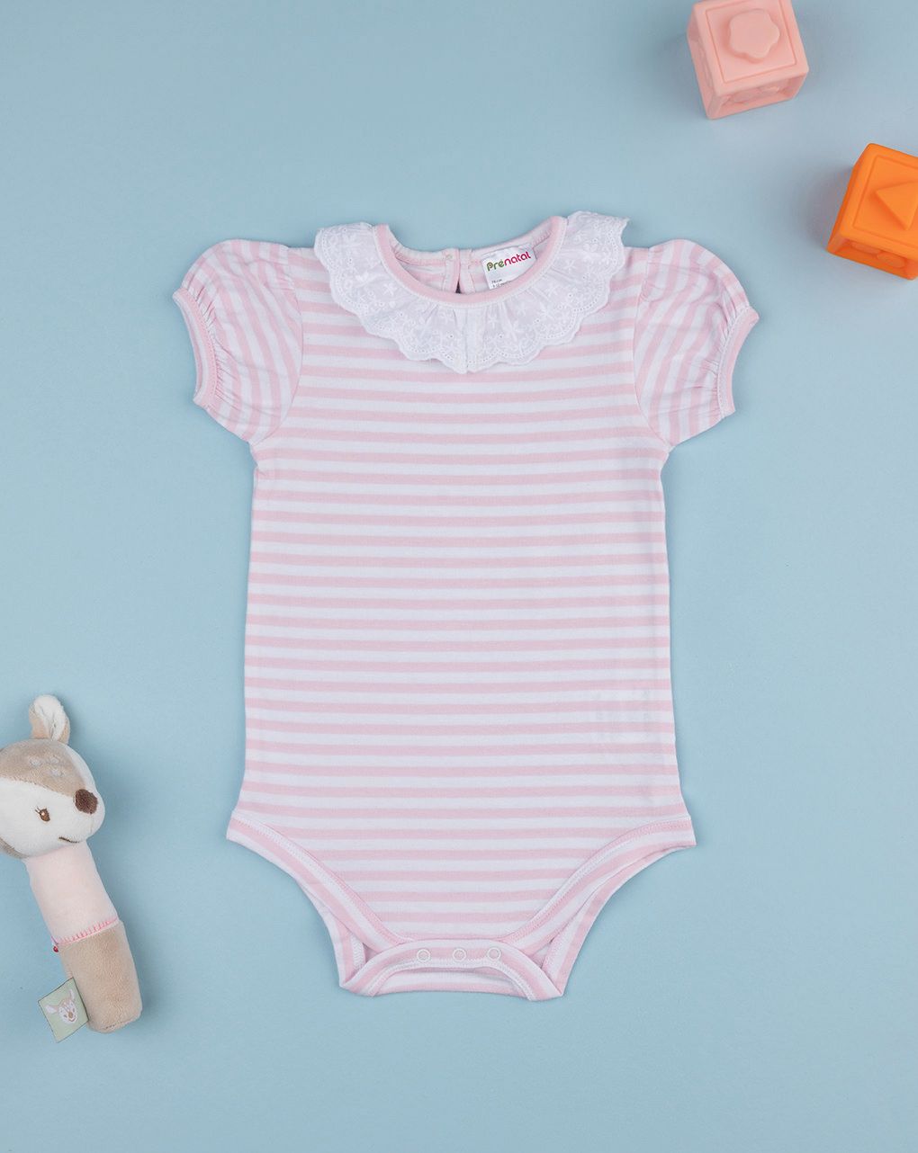 Body bimba rigato rosa con colletto