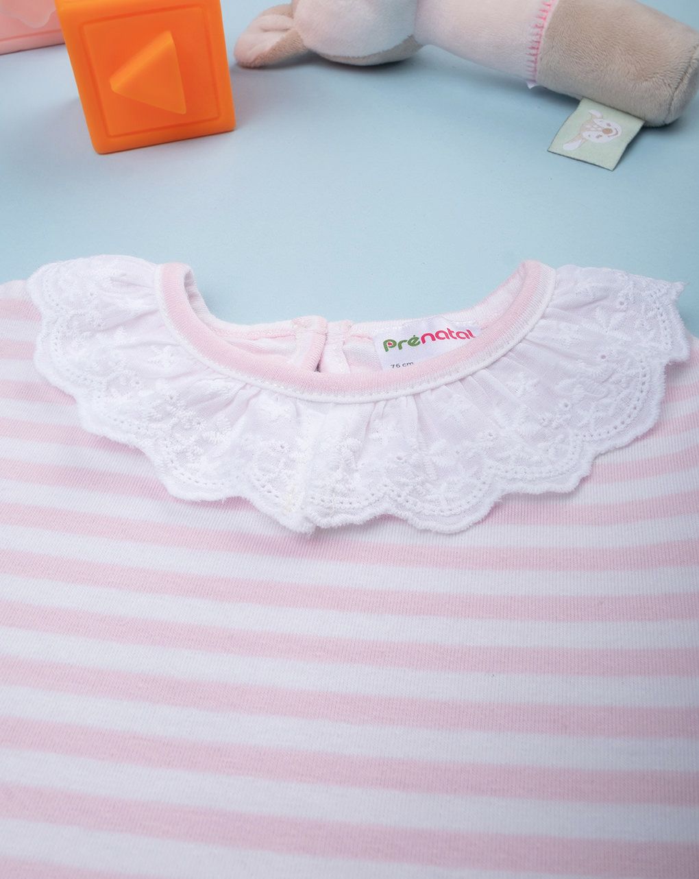 Body bimba rigato rosa con colletto