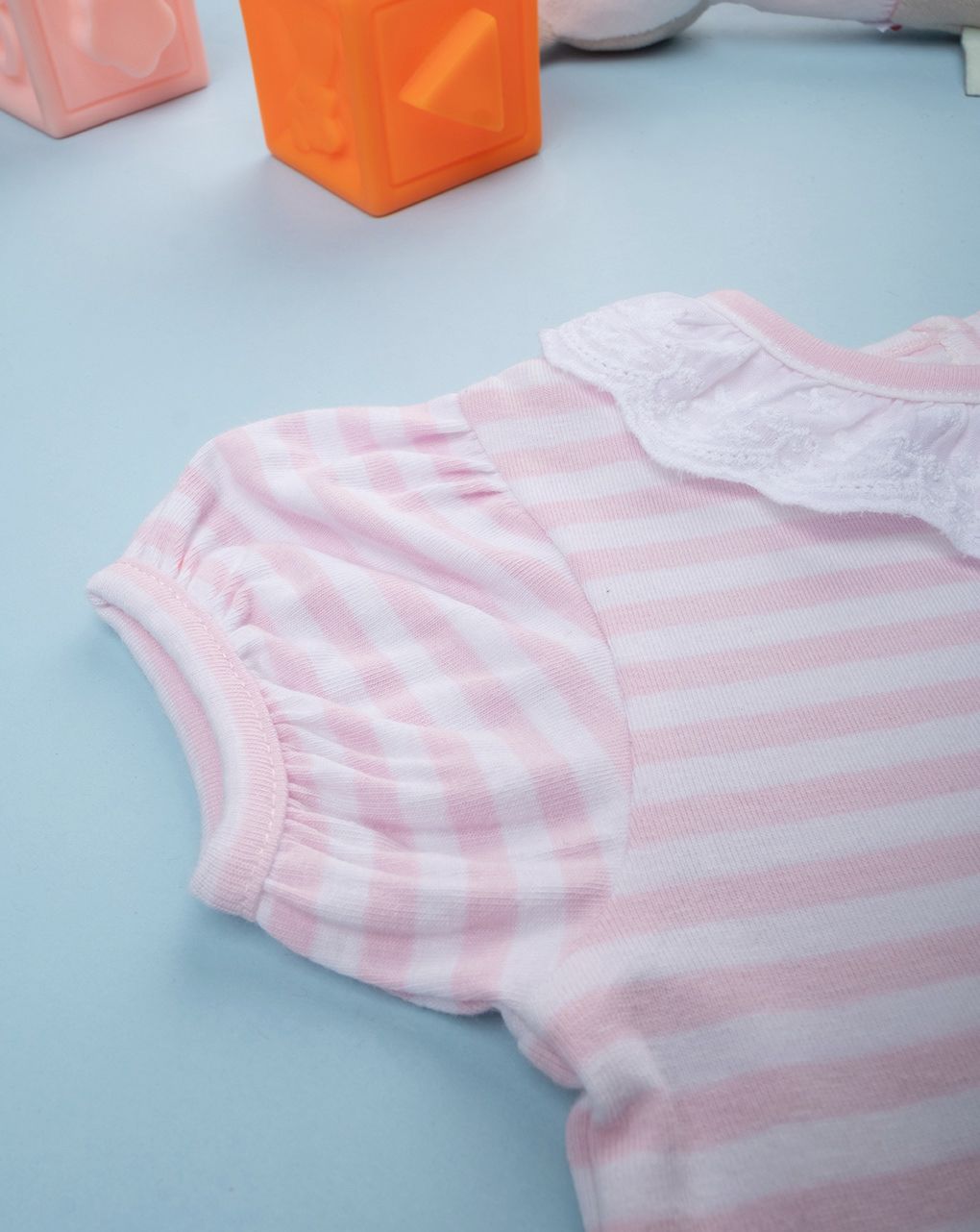 Body bimba rigato rosa con colletto