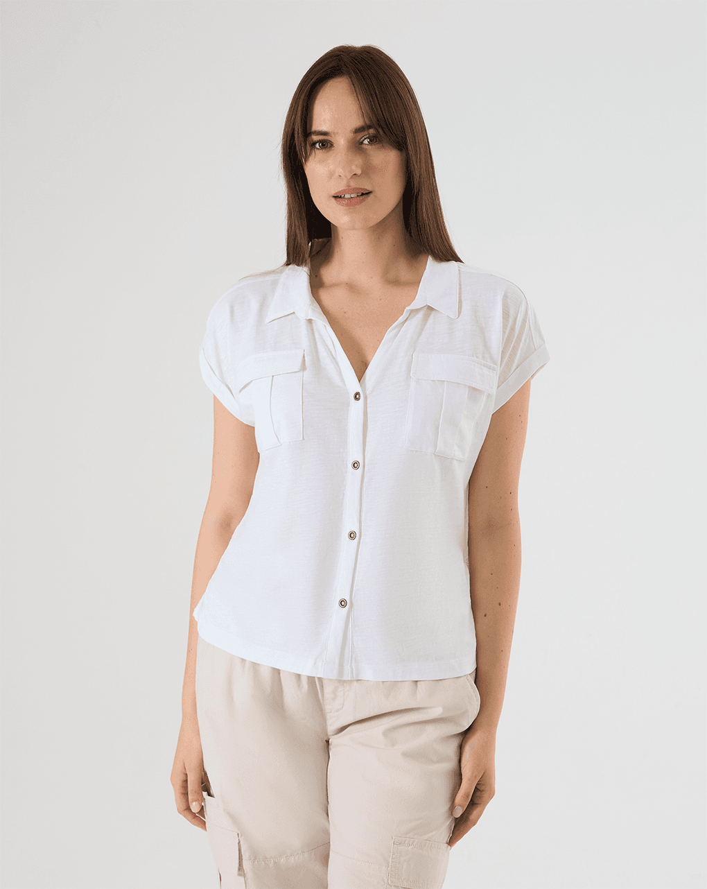 Camicia maniche corte bianca con tasche