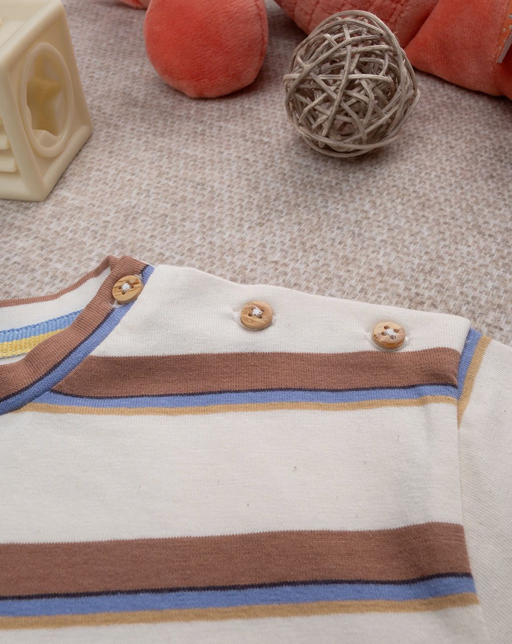 T-shirt bimbo mezza manica righe marroni