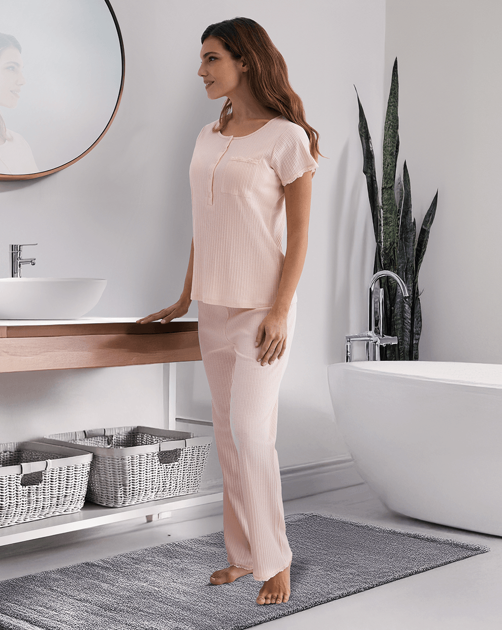 Pigiama premaman allattamento rosa con pizzo