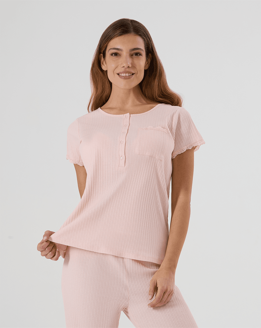 Pigiama premaman allattamento rosa con pizzo