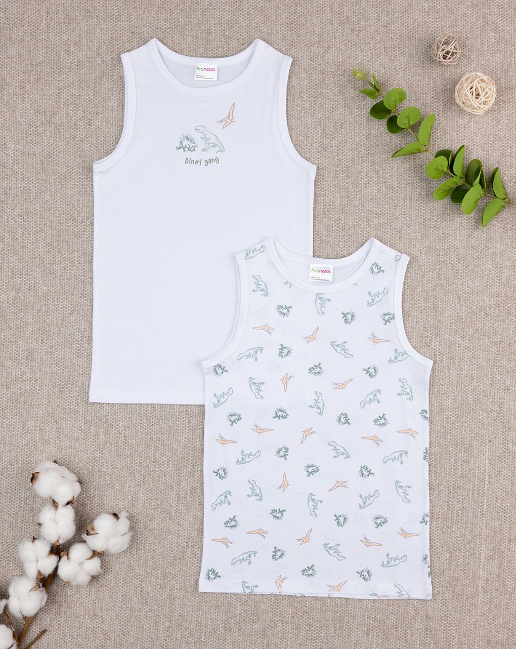 Pack 2 canotte spalla larga bimbo dinosauri