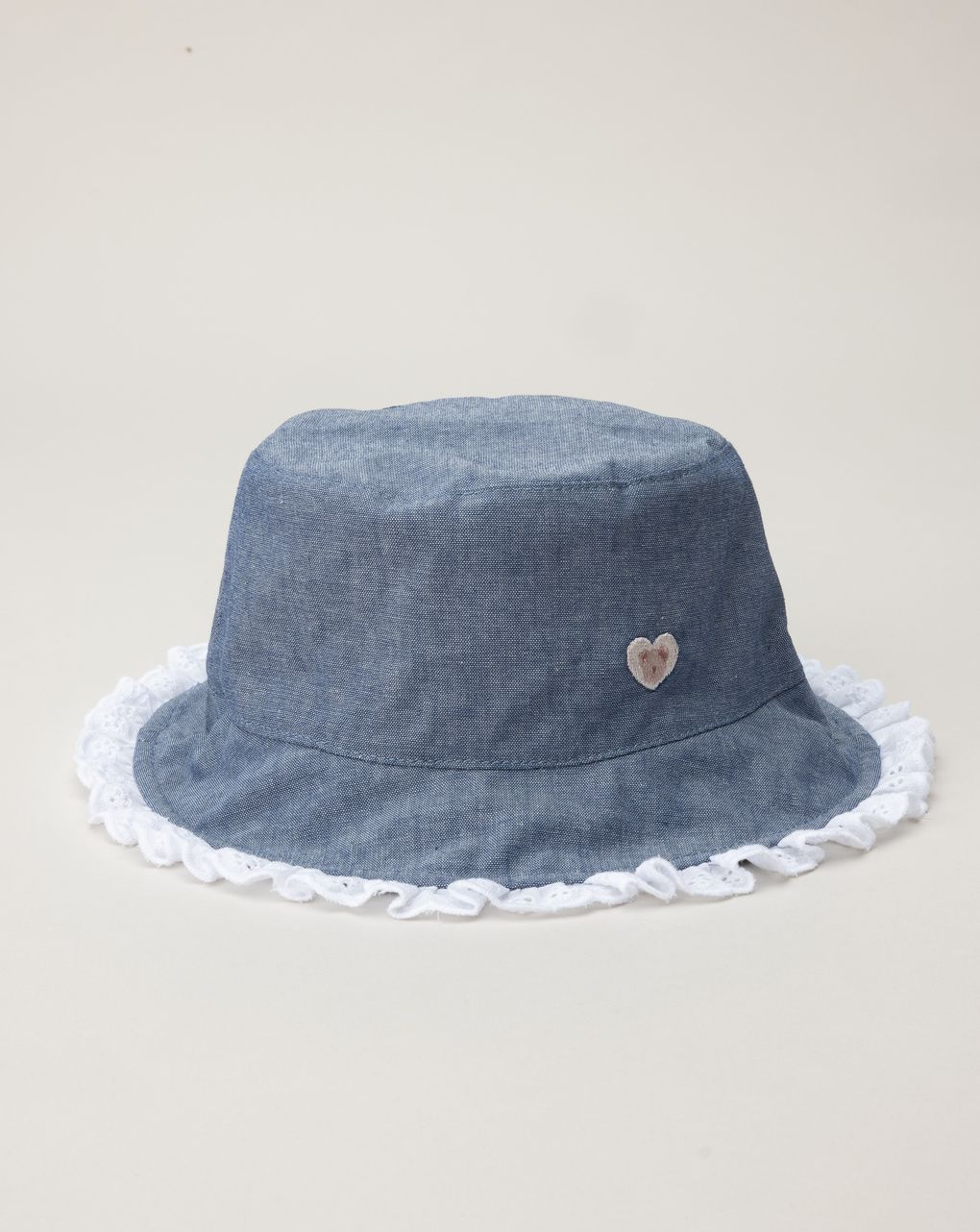 Cappello bambina denim e sangallo
