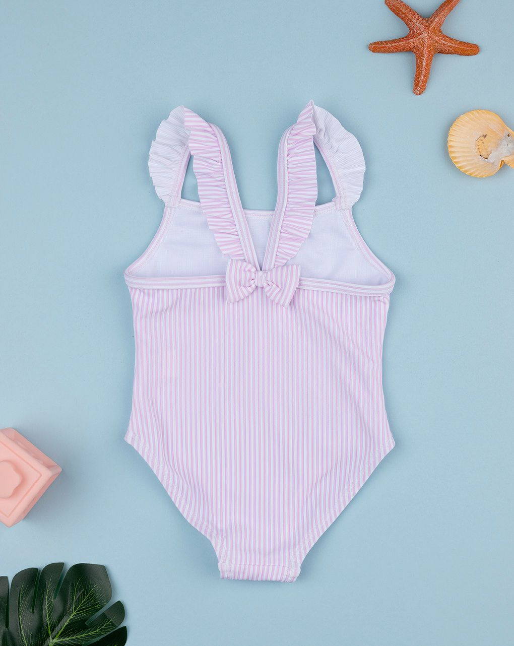 Costume intero bambina righe rosa