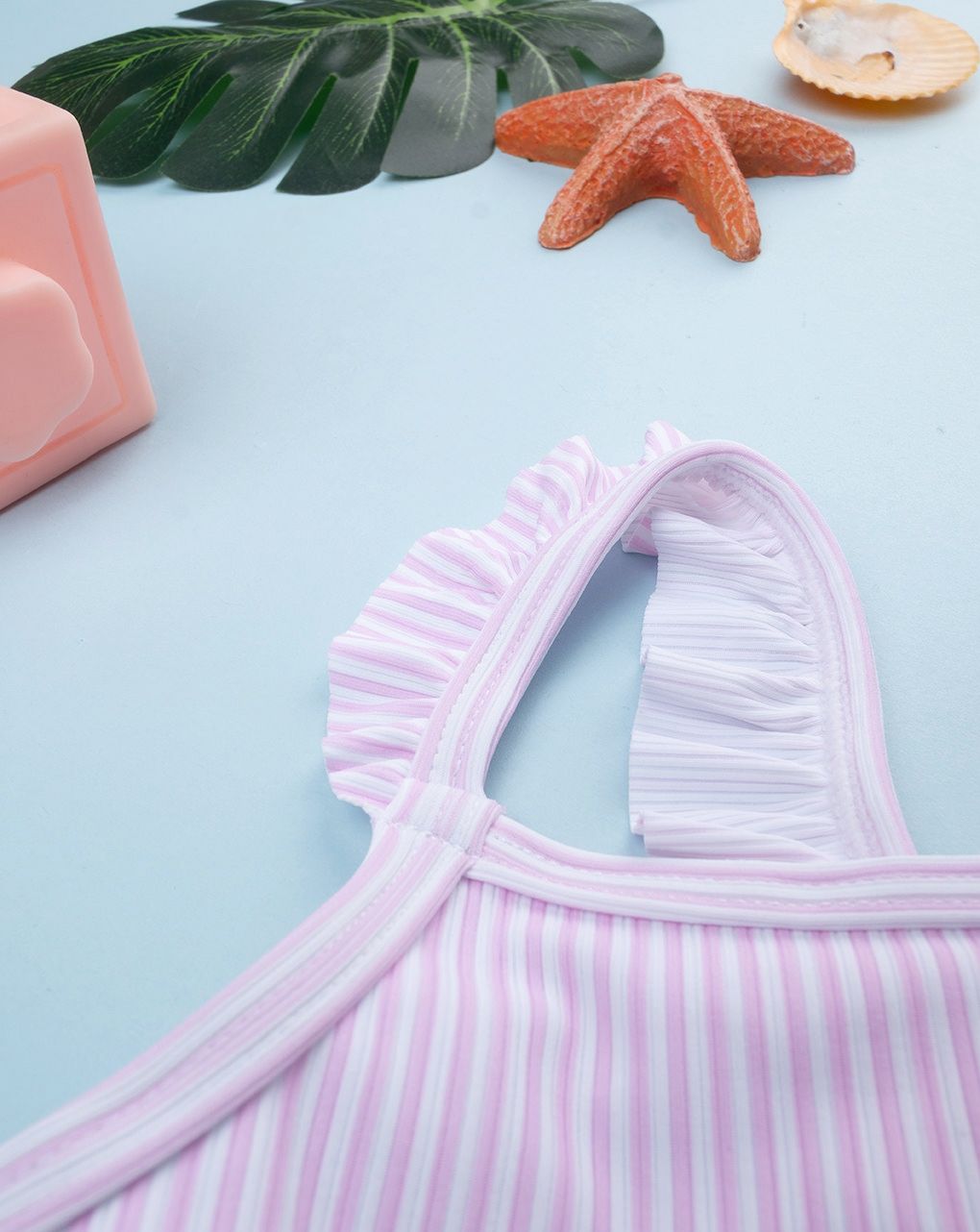 Costume intero bambina righe rosa