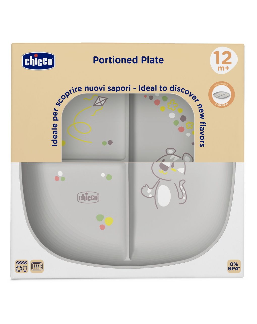 Piatto porzionato 18m+ grigio - chicco