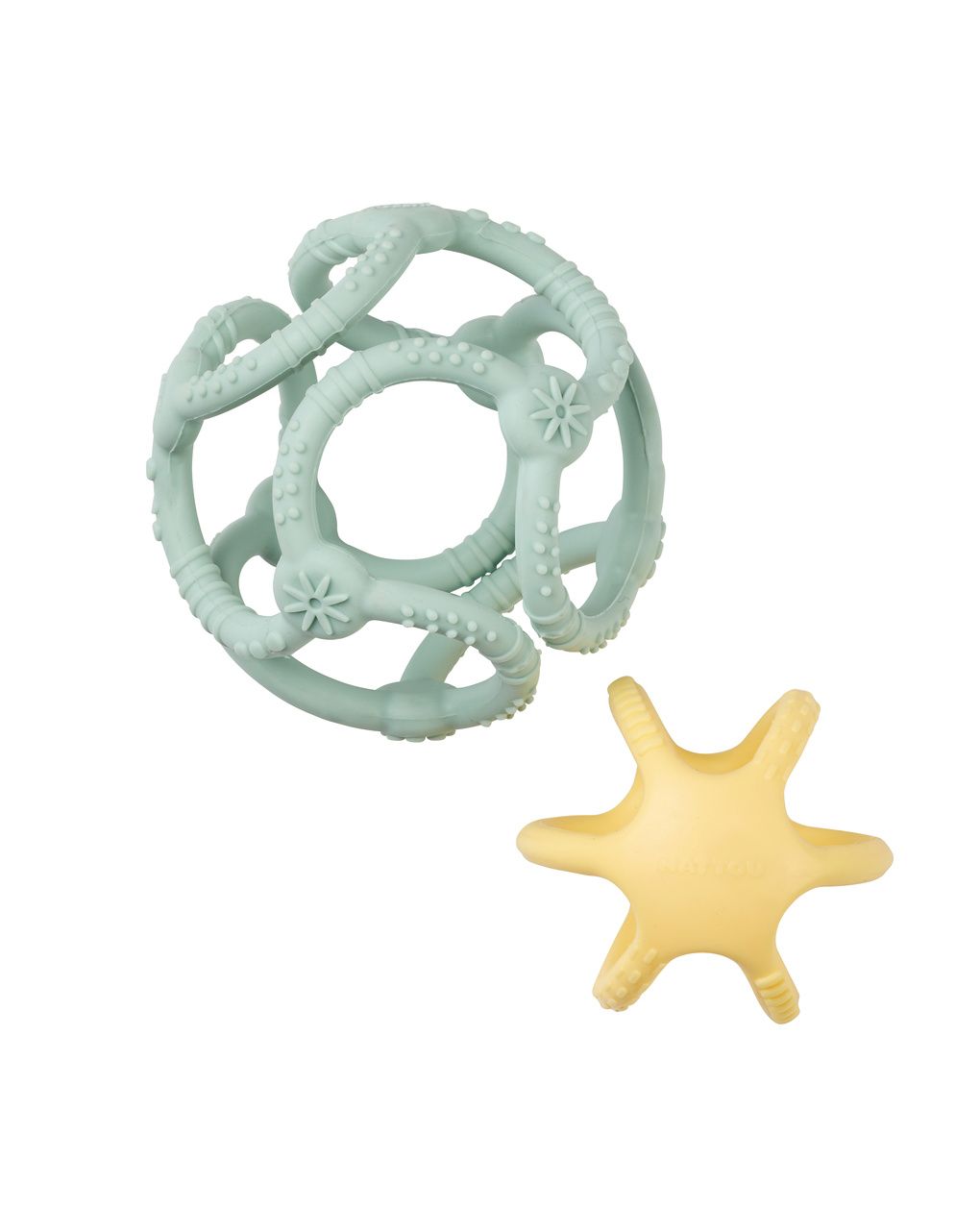 Set 2 palline in silicone verde e giallo - 0+ - nattou