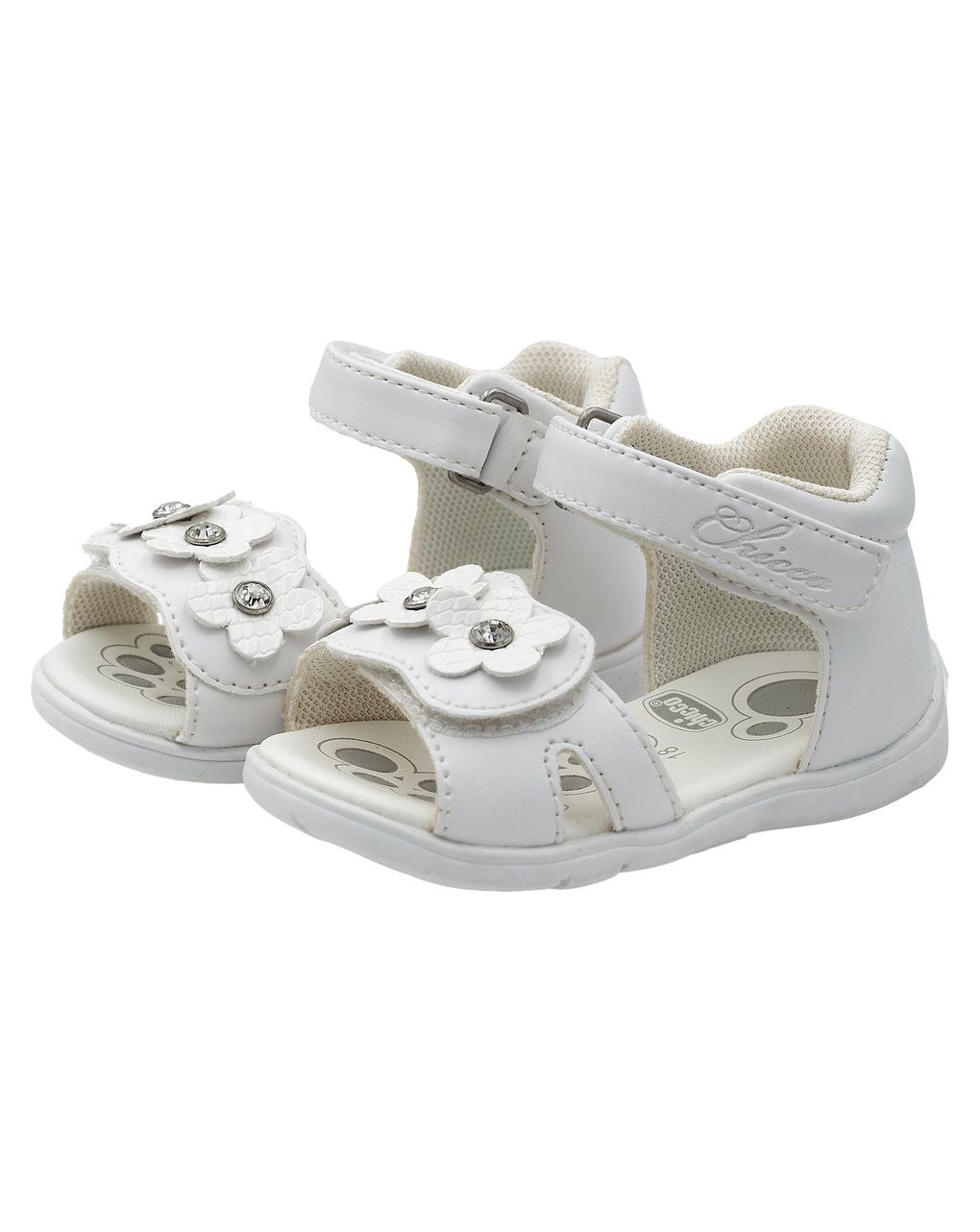 Sandalo goffry chicco bimba bianco con fiori