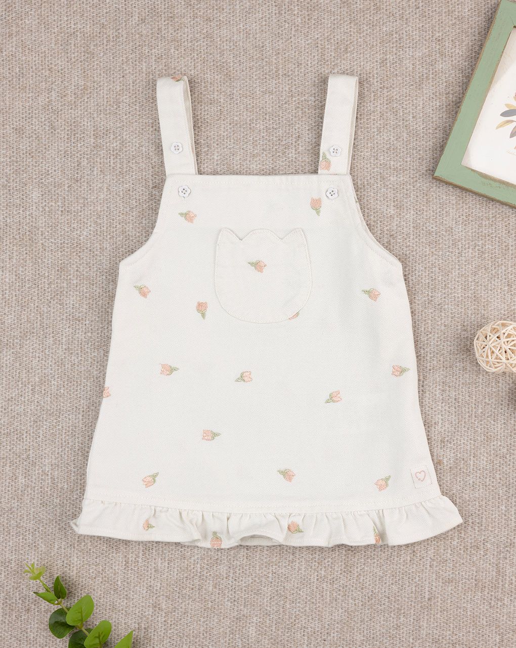 Salopette bimba panna con tulipani