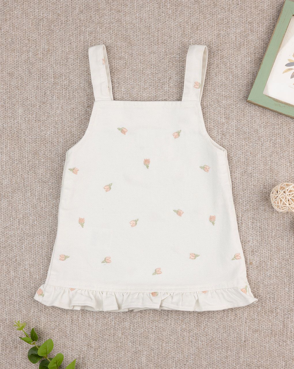 Salopette bimba panna con tulipani