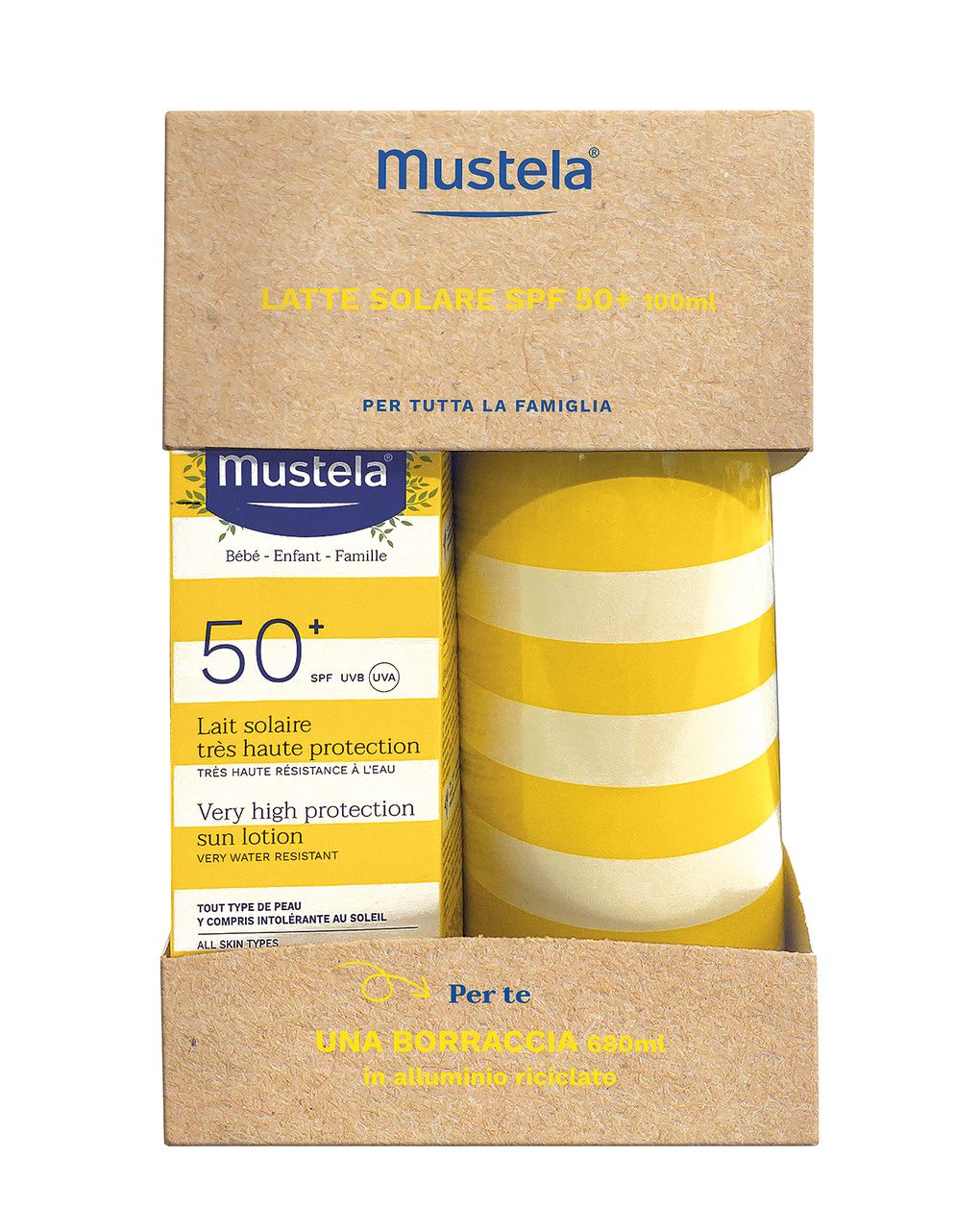 Latte solare protezione molto alta spf50+ 100ml + borraccia - mustela