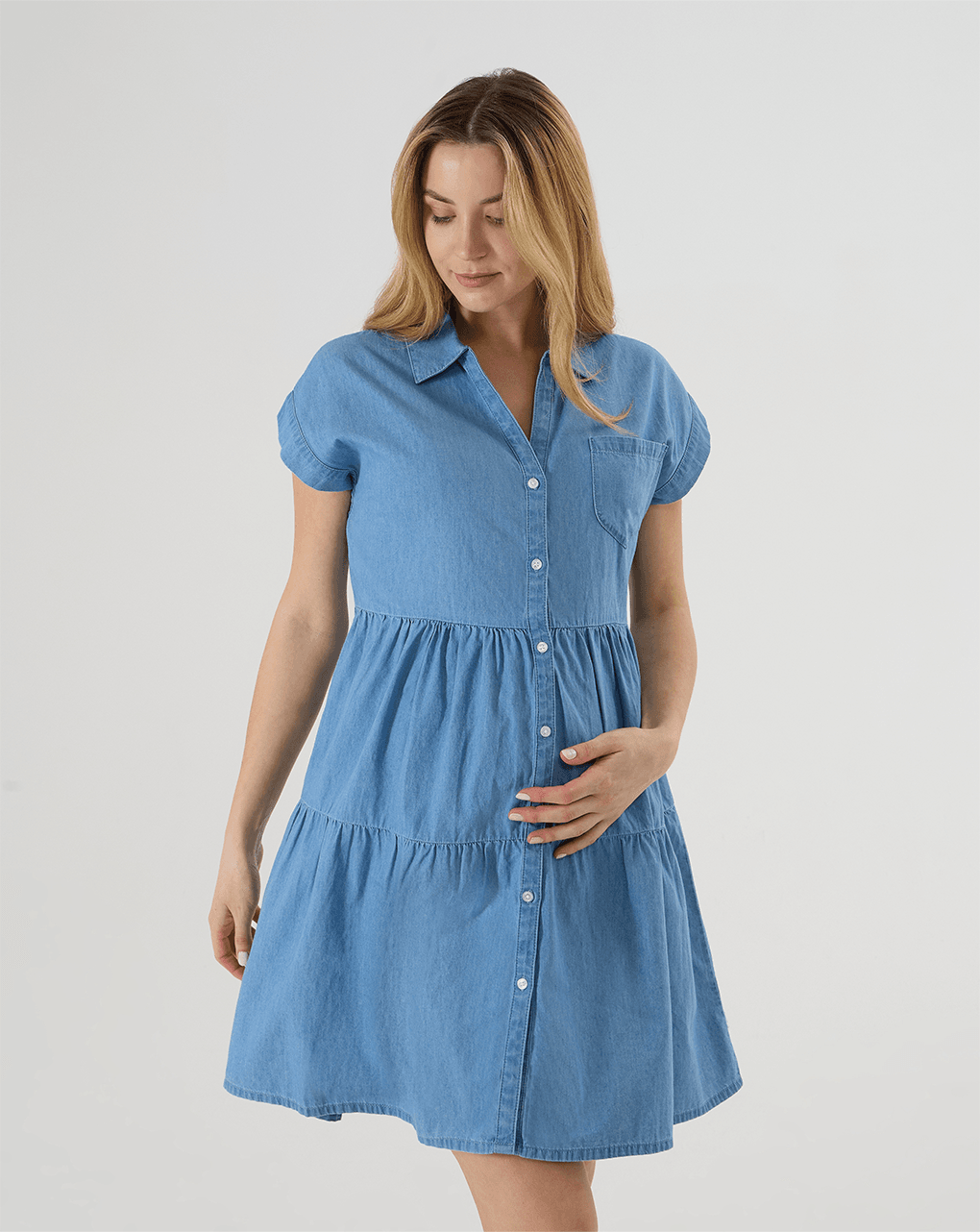 Abito corto premaman allattamento in chambray