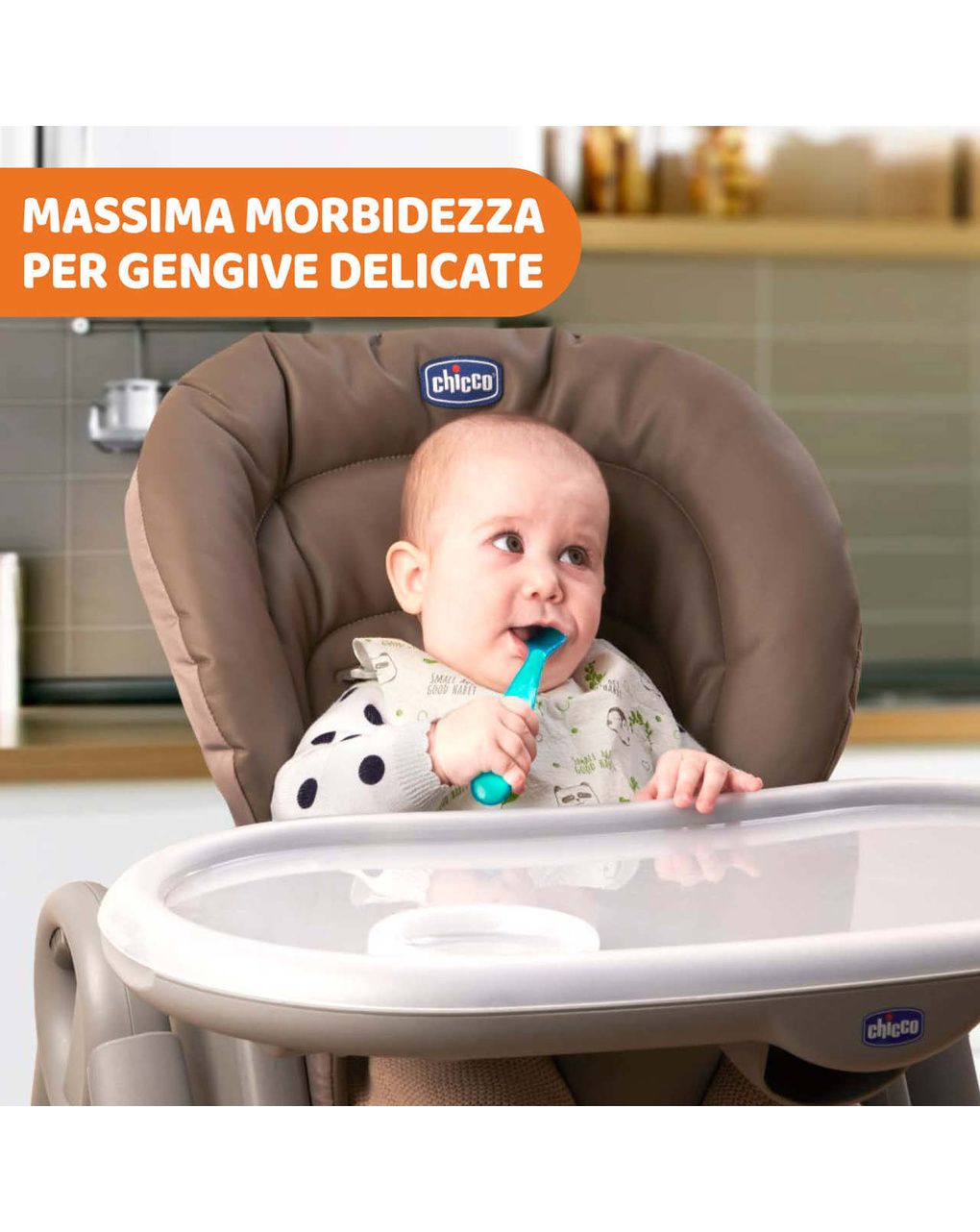 Cucchiaino morbido silicone 6m+ grigio con case - chicco