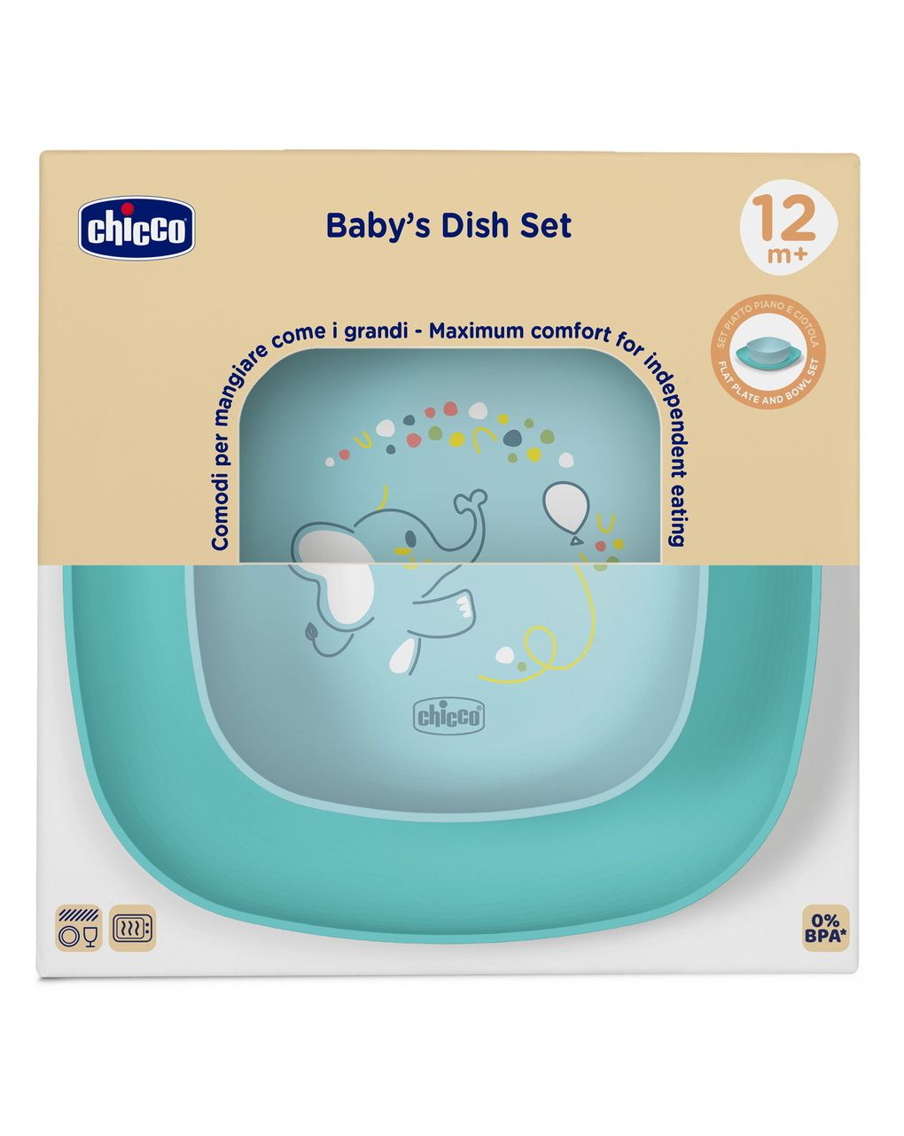 Set piatto piano e ciotola 12m+ azzurro - chicco