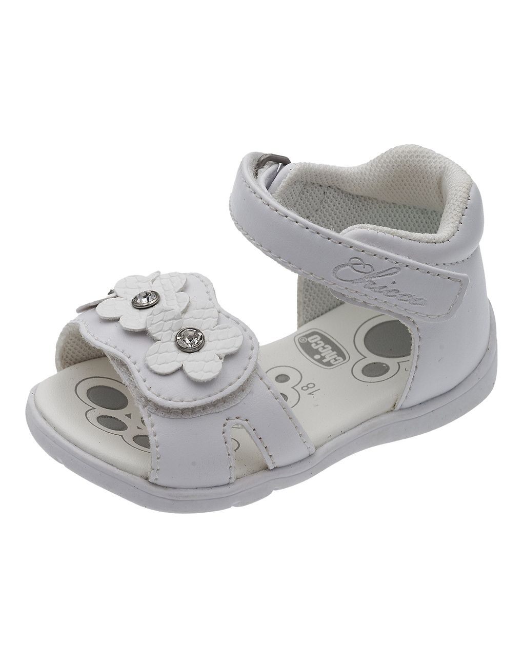 Sandalo goffry chicco bimba bianco con fiori