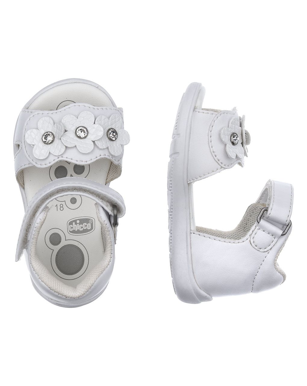 Sandalo goffry chicco bimba bianco con fiori