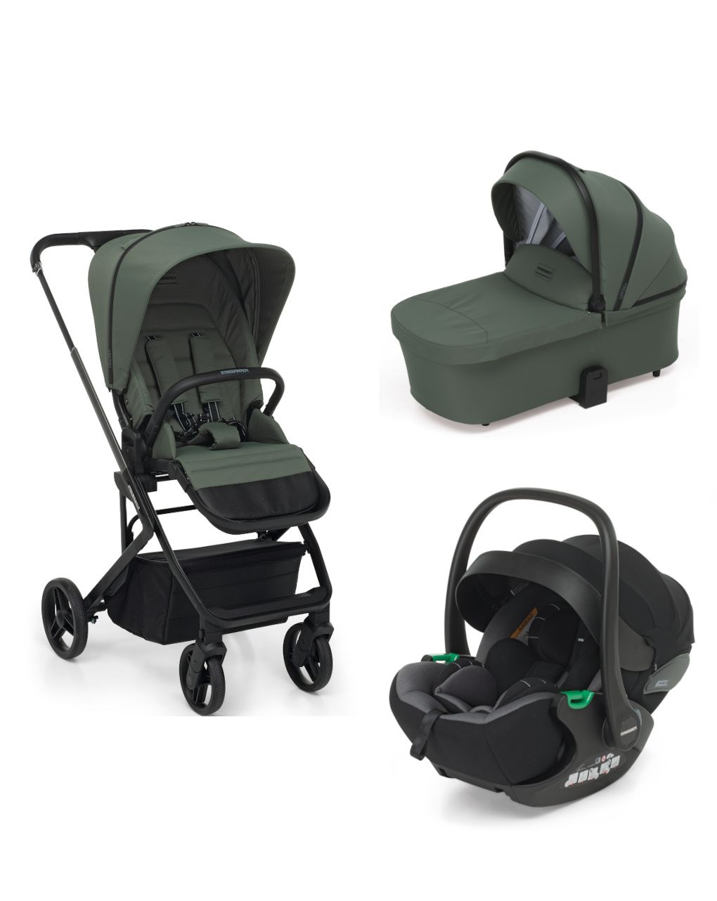 Trio tictoc + seggiolino rek black+ adattatore - olive - foppapedretti