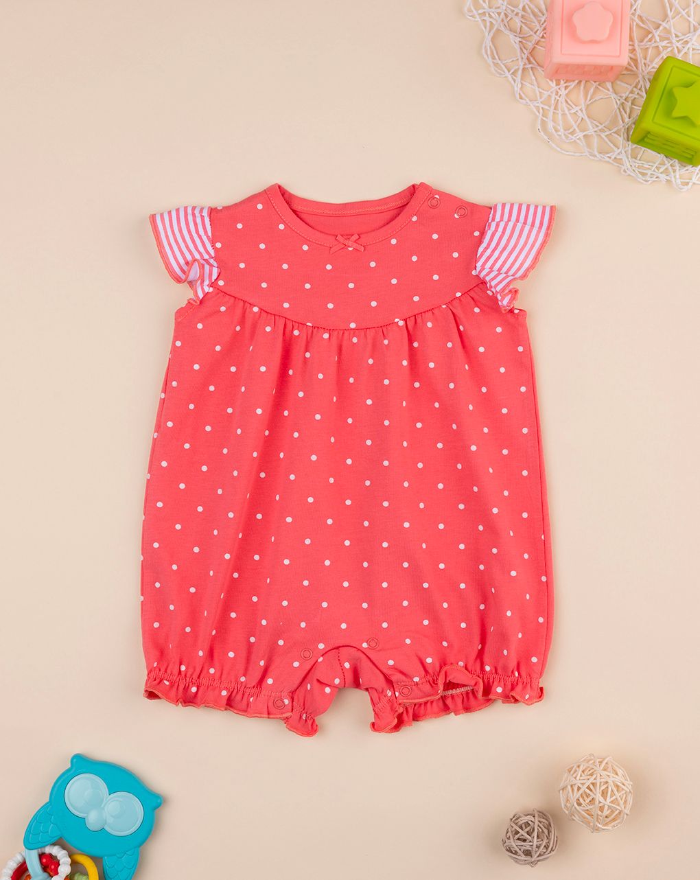 Pagliaccetto bimba corallo pois