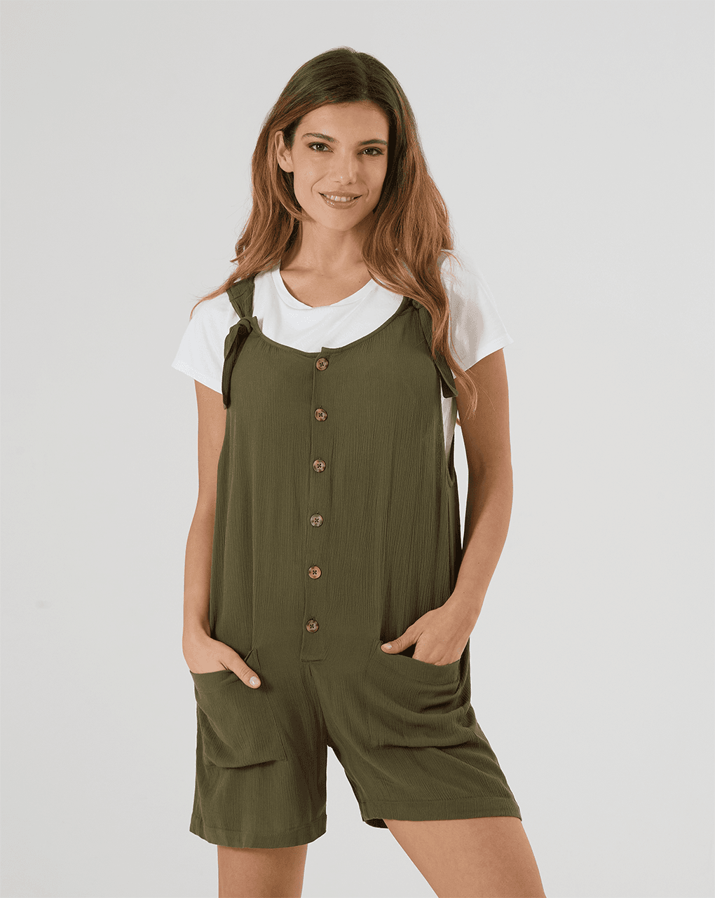 Salopette verde premaman allattamento