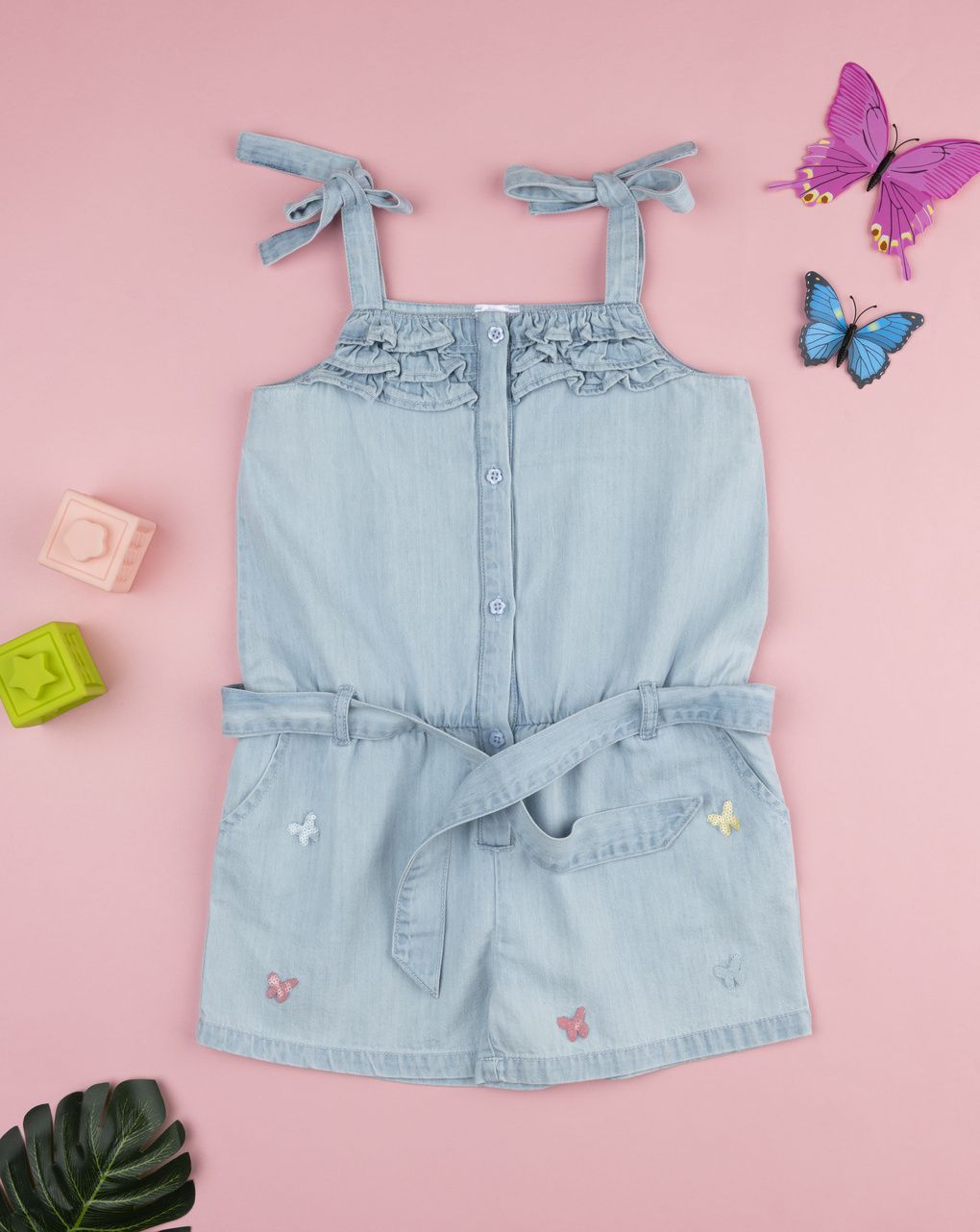Tutina bimba denim farfalle