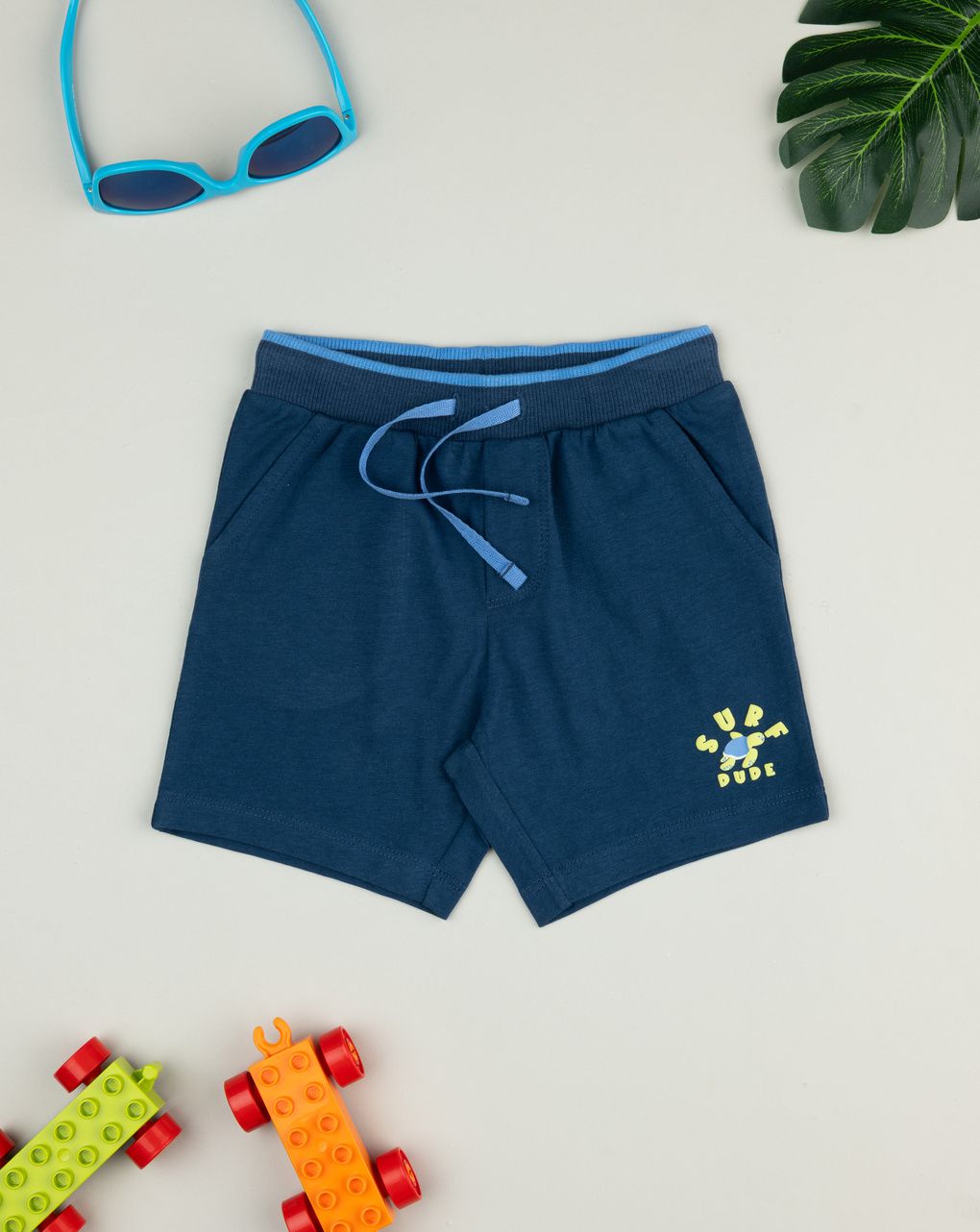 Pantaloni corti bimbo blu con stampa