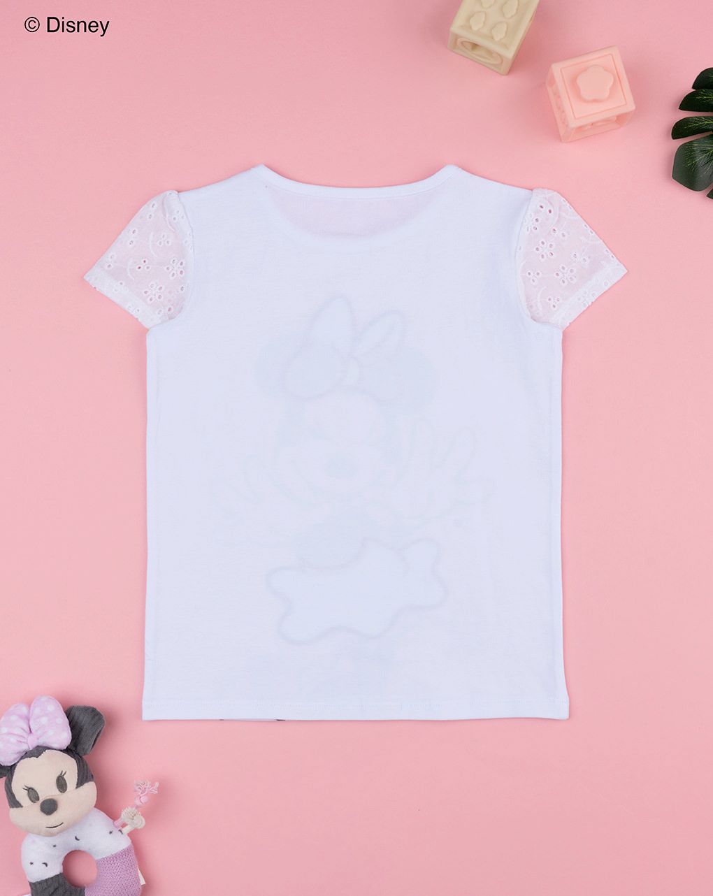 T-shirt bimba bianca minnie e sangallo