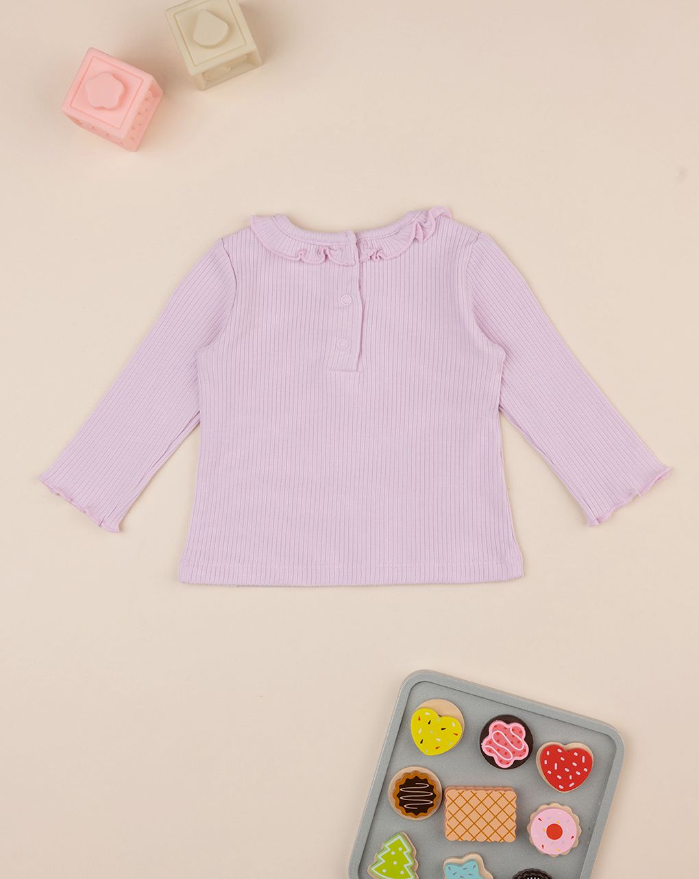 Maglia coste bimba rosa con colletto