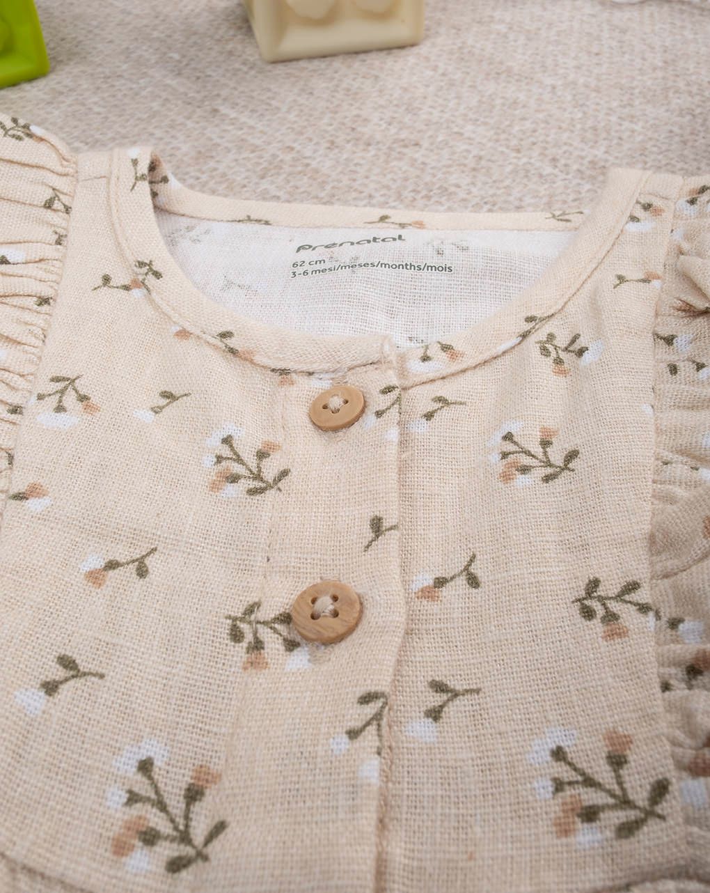Tutina bimba in lino beige fiori allover