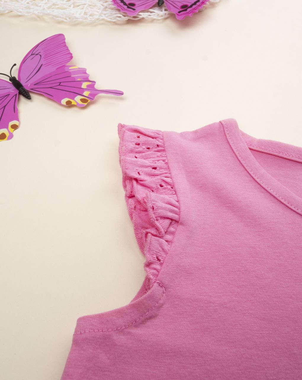 Canotta bambina rosa sangallo