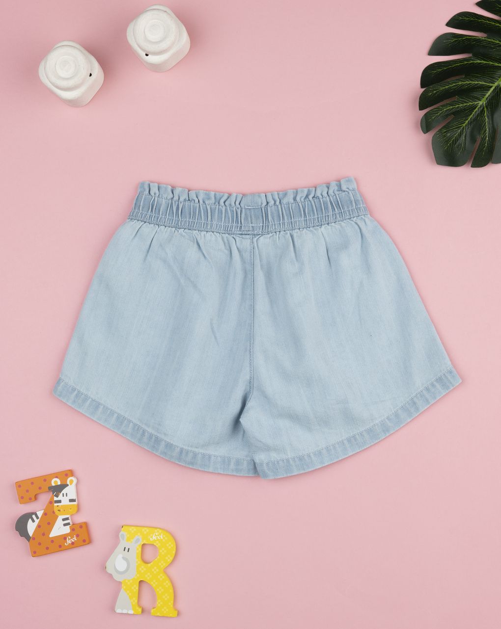 Shorts bimba denim fiori applicati