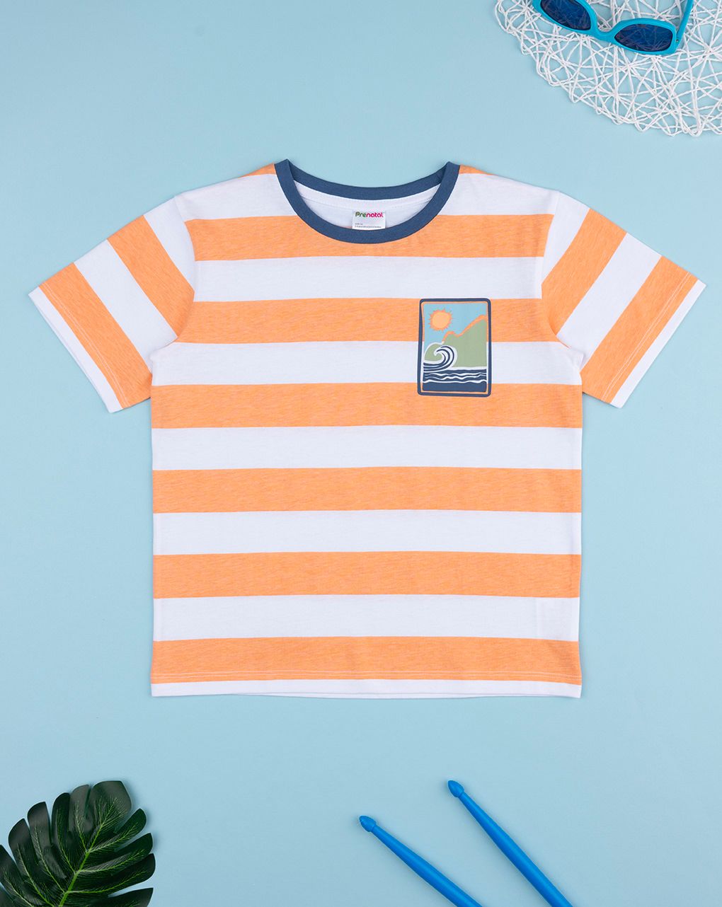 T-shirt bambino righe bianco/arancione