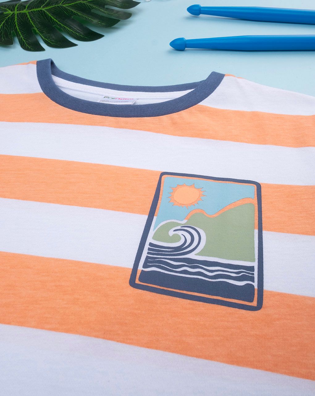 T-shirt bambino righe bianco/arancione