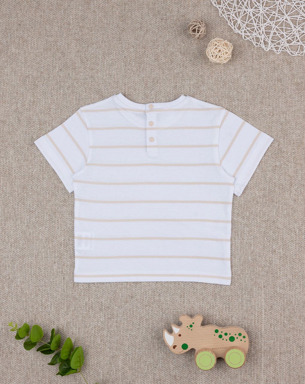 T-shirt bimbo rigata bianca/beige