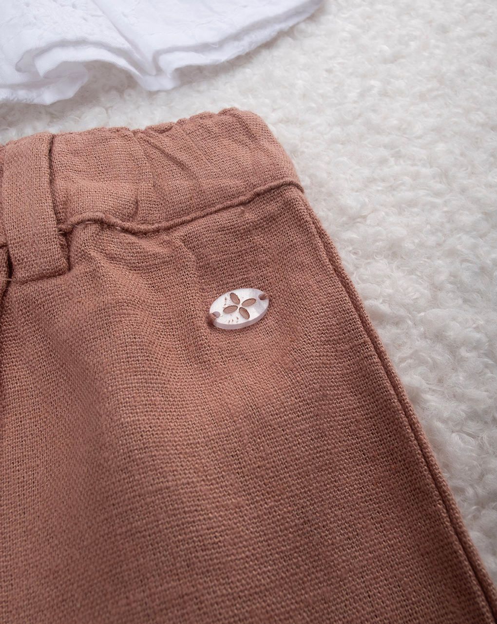 Completo bimba marrone/bianco sangallo e lino