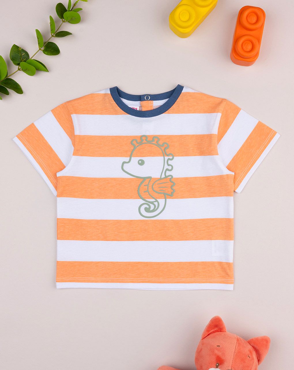 T-shirt bimbo rigata arancione cavalluccio