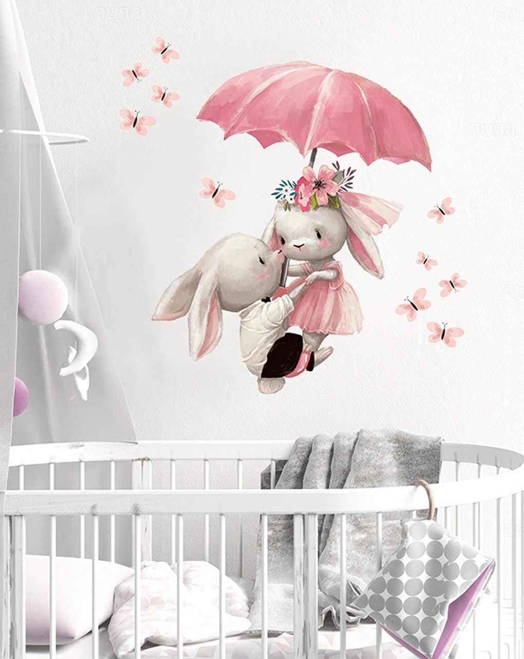 Adesivo decorativo da parete - coniglietti con ombrello - autoadesivo - sipo
