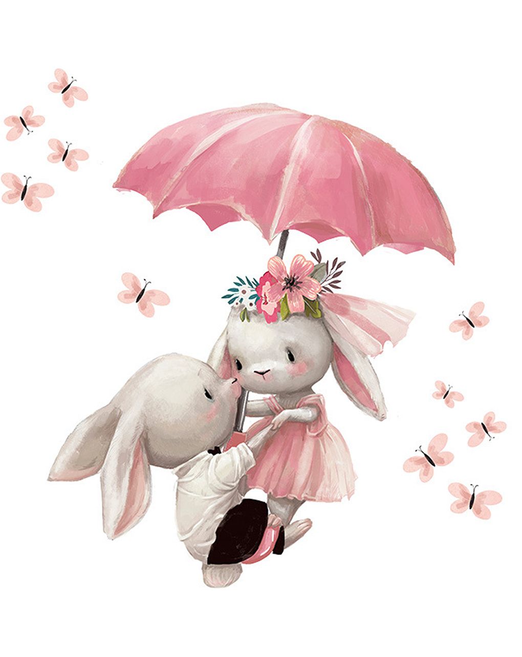 Adesivo decorativo da parete - coniglietti con ombrello - autoadesivo - sipo