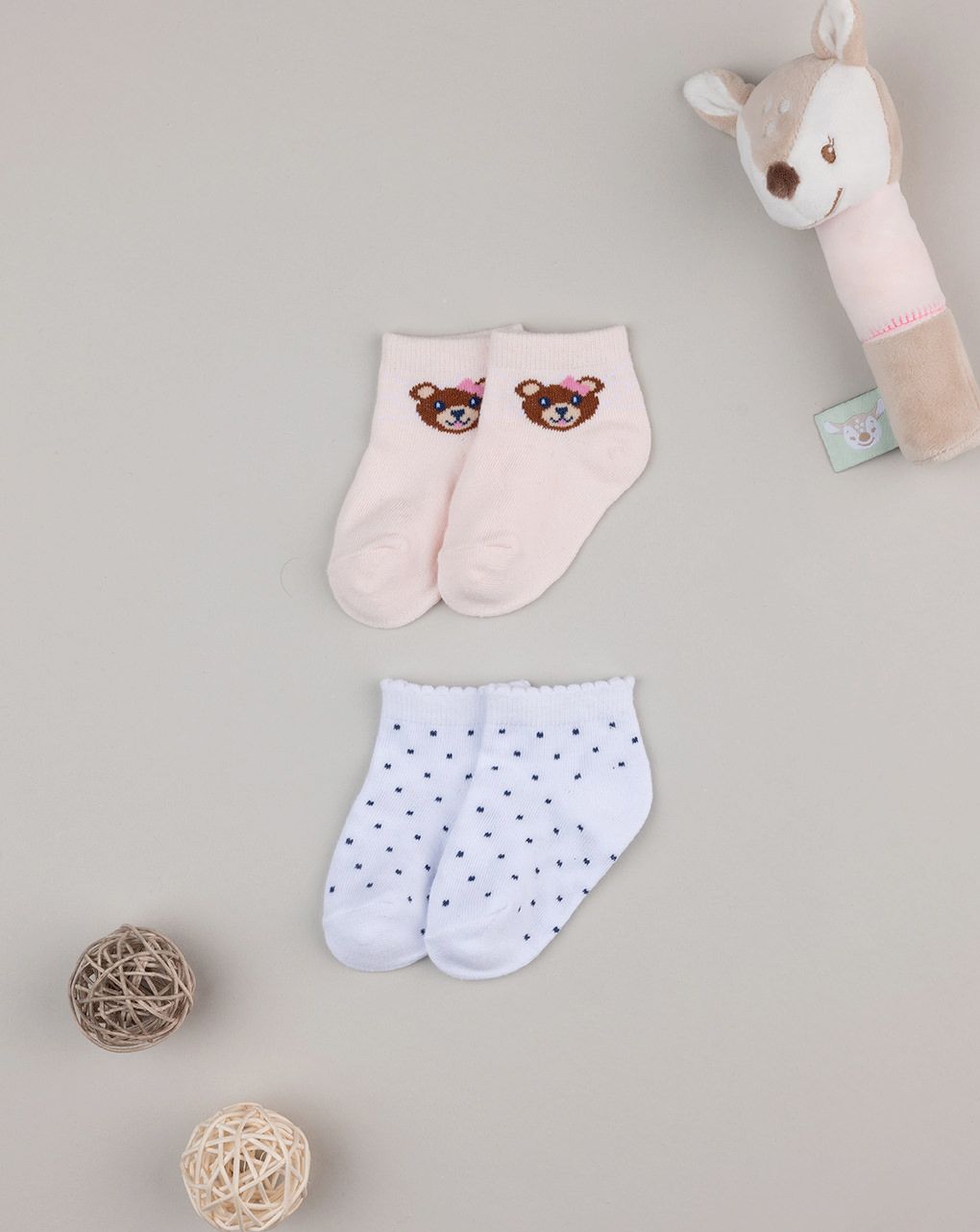 Pack 2 calze corte bimba rosa/bianco