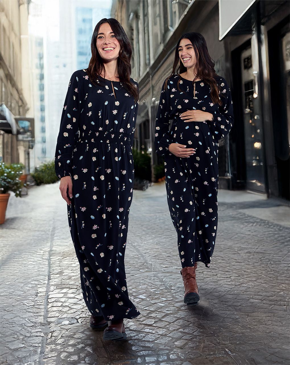 Abito premaman lungo con fantasia floreale