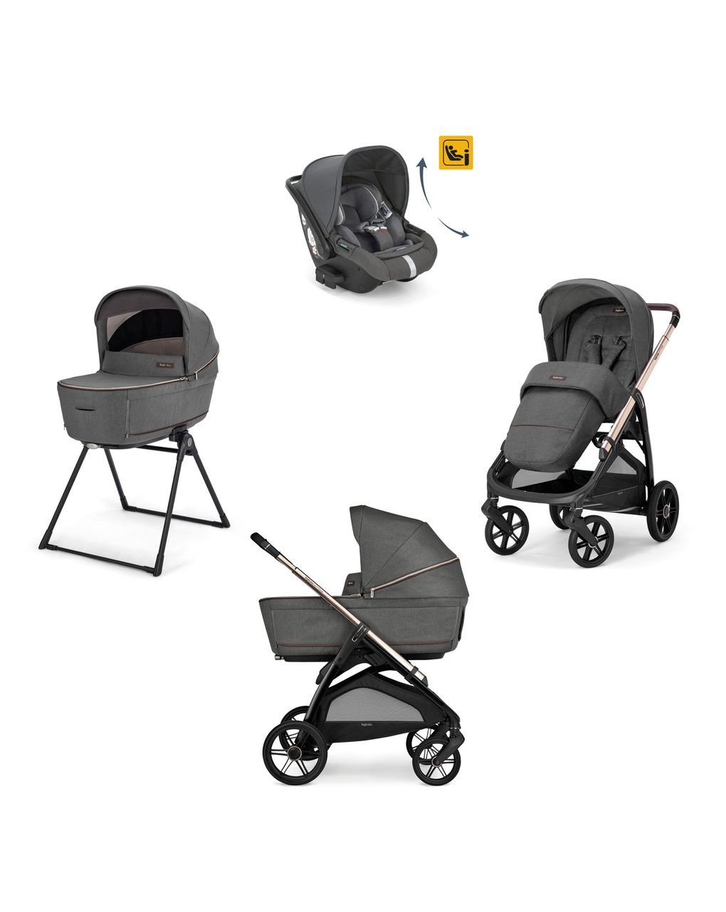 Trio system4 aptica drw rc velvet grey + telaio palladio - inglesina